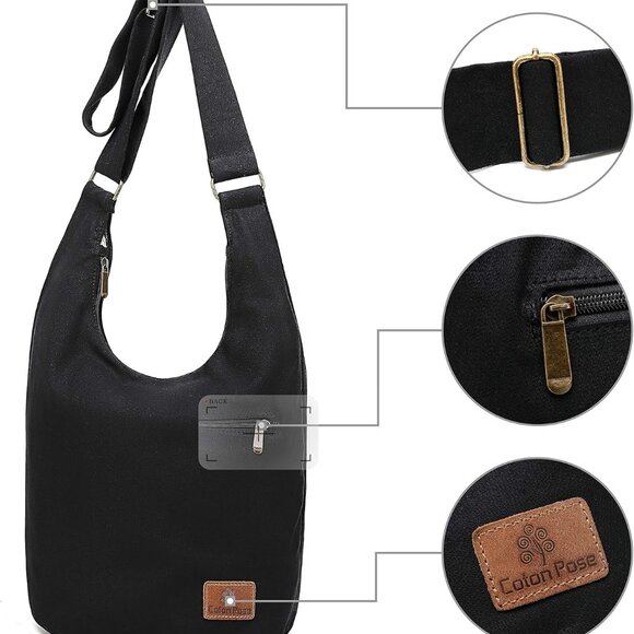 Women Hippie Crossbody Bag - Top Zip Large Capacity Canvas Sling Bag - Jacquard - Picture 3 of 9